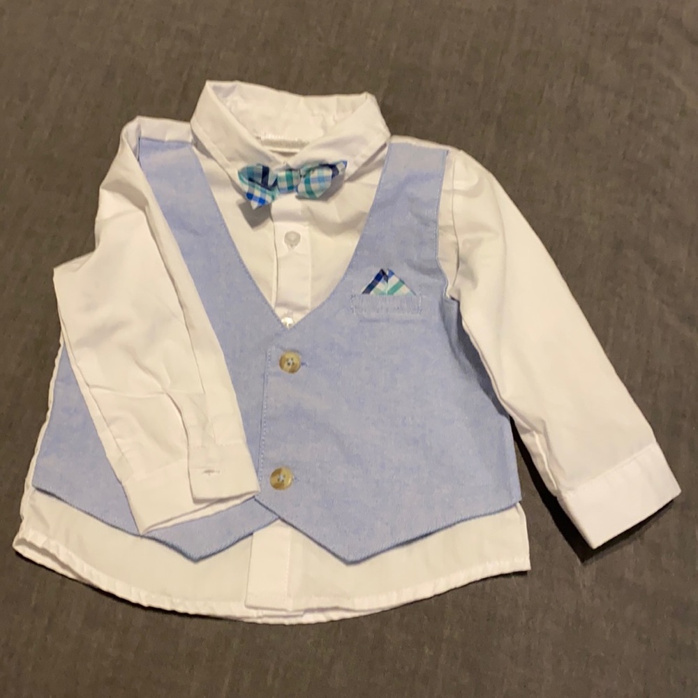 Infant button up/bow tie/pocket square shirp